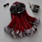 Kadence - Women's Hooded Faux Fur A-Line Coat with Contrast Trim 4