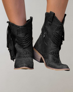 Karina - Women's Fringe Ankle Boots with Zip Closure