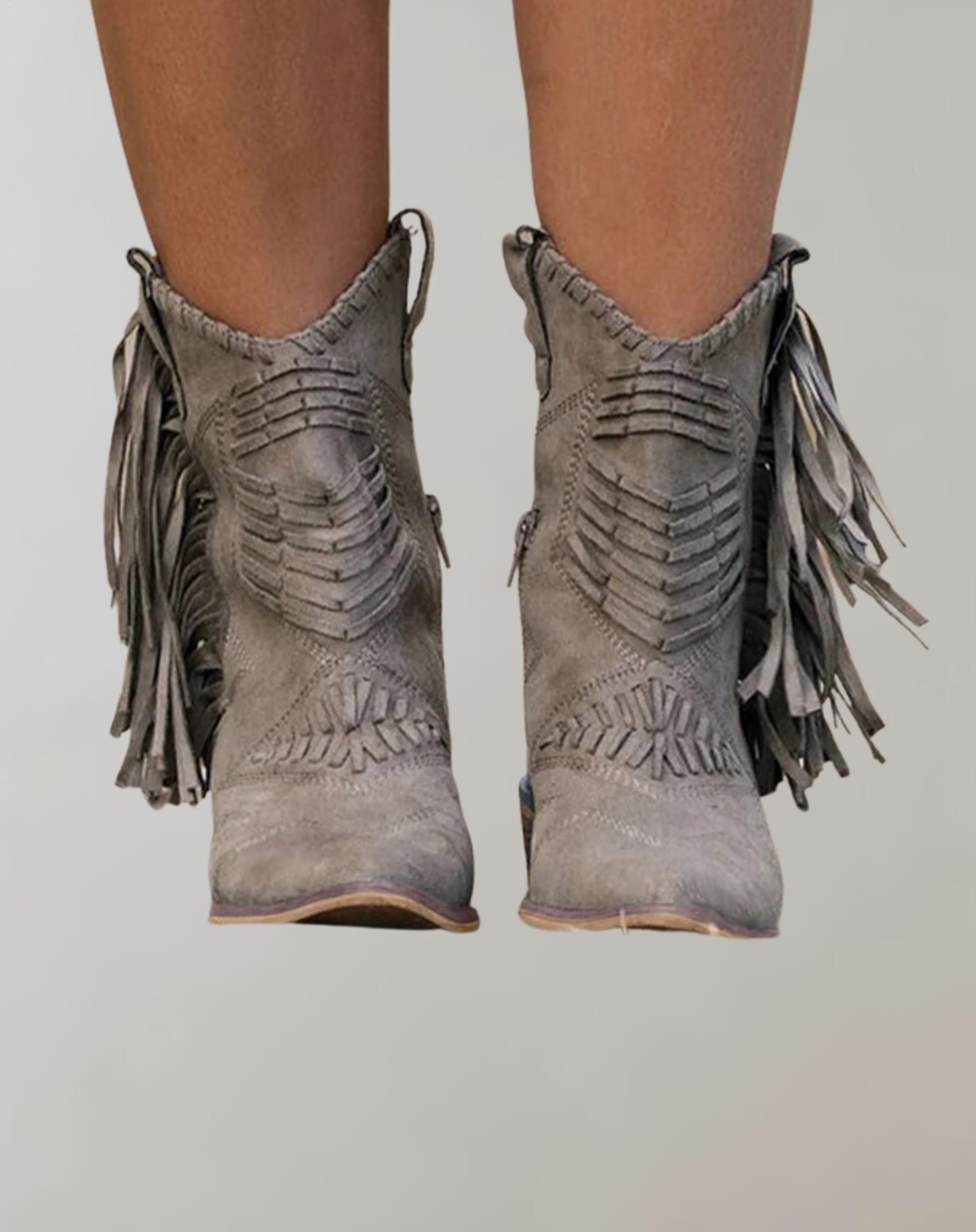 Karina - Women's Fringe Ankle Boots with Zip Closure