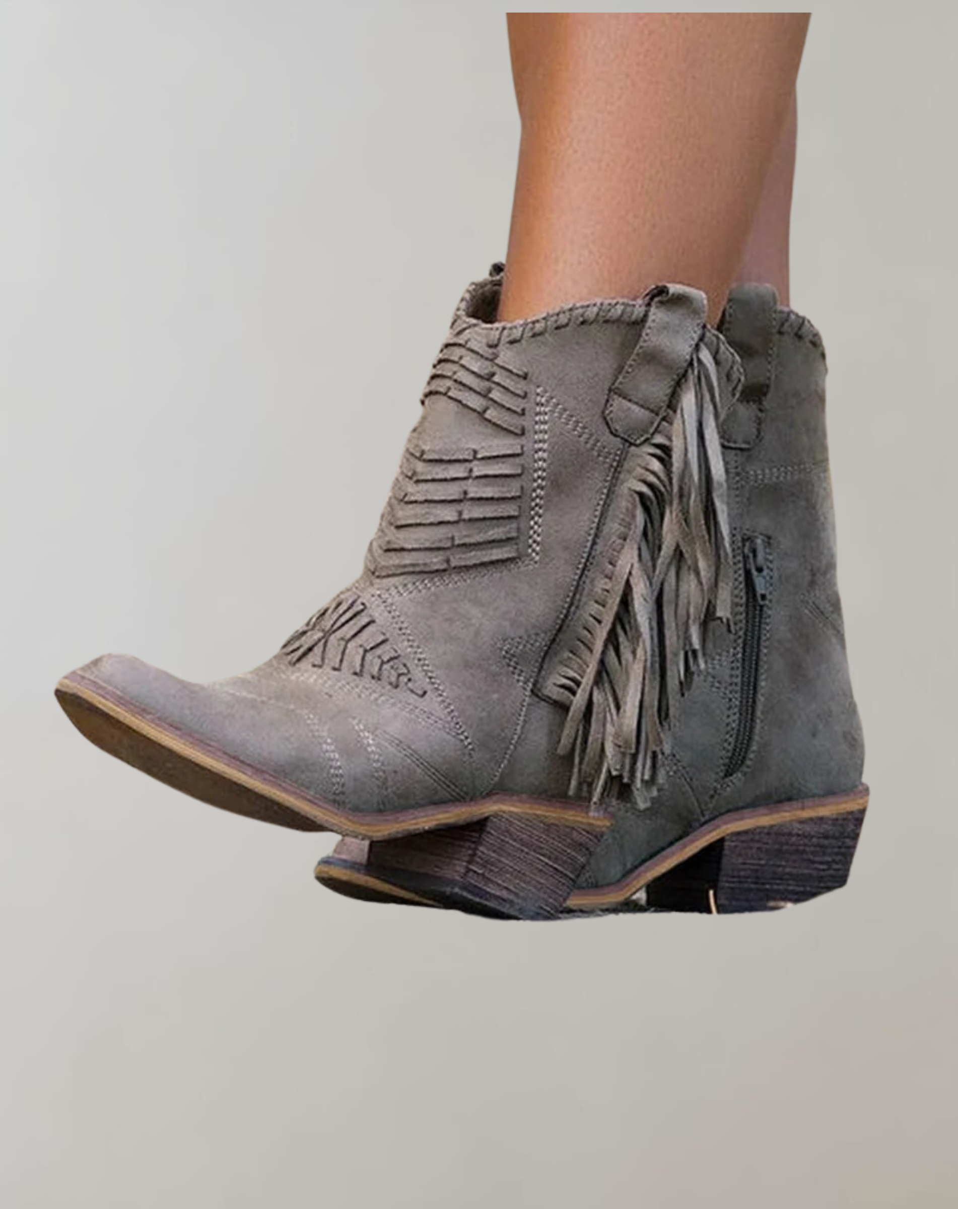 Karina - Women's Fringe Ankle Boots with Zip Closure