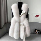 Katerina - Women’s Belted Long Faux Fur Vest 1