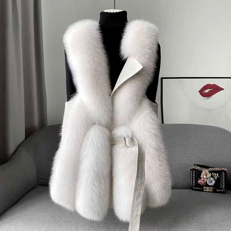 Katerina - Women’s Belted Long Faux Fur Vest 1