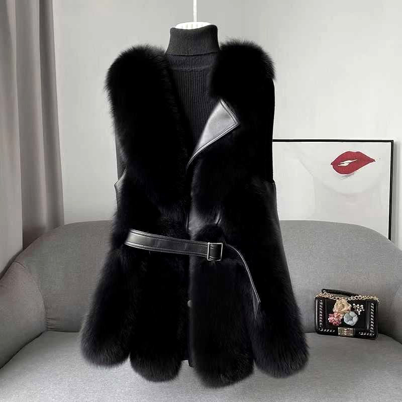 Katerina - Women’s Belted Long Faux Fur Vest 2