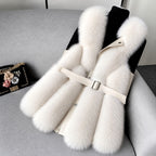 Katerina - Women’s Belted Long Faux Fur Vest 4