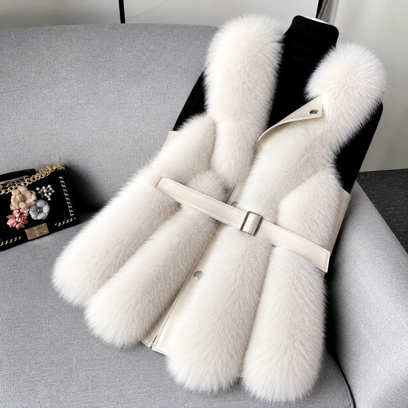 Katerina - Women’s Belted Long Faux Fur Vest 4