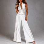 Katherine - Women's Lace Detail Wide Leg Evening Jumpsuit 3