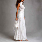 Katherine - Women's Lace Detail Wide Leg Evening Jumpsuit 4