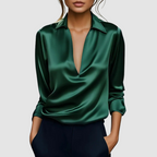 Kendall - Women's Satin Wrap Blouse with Collar