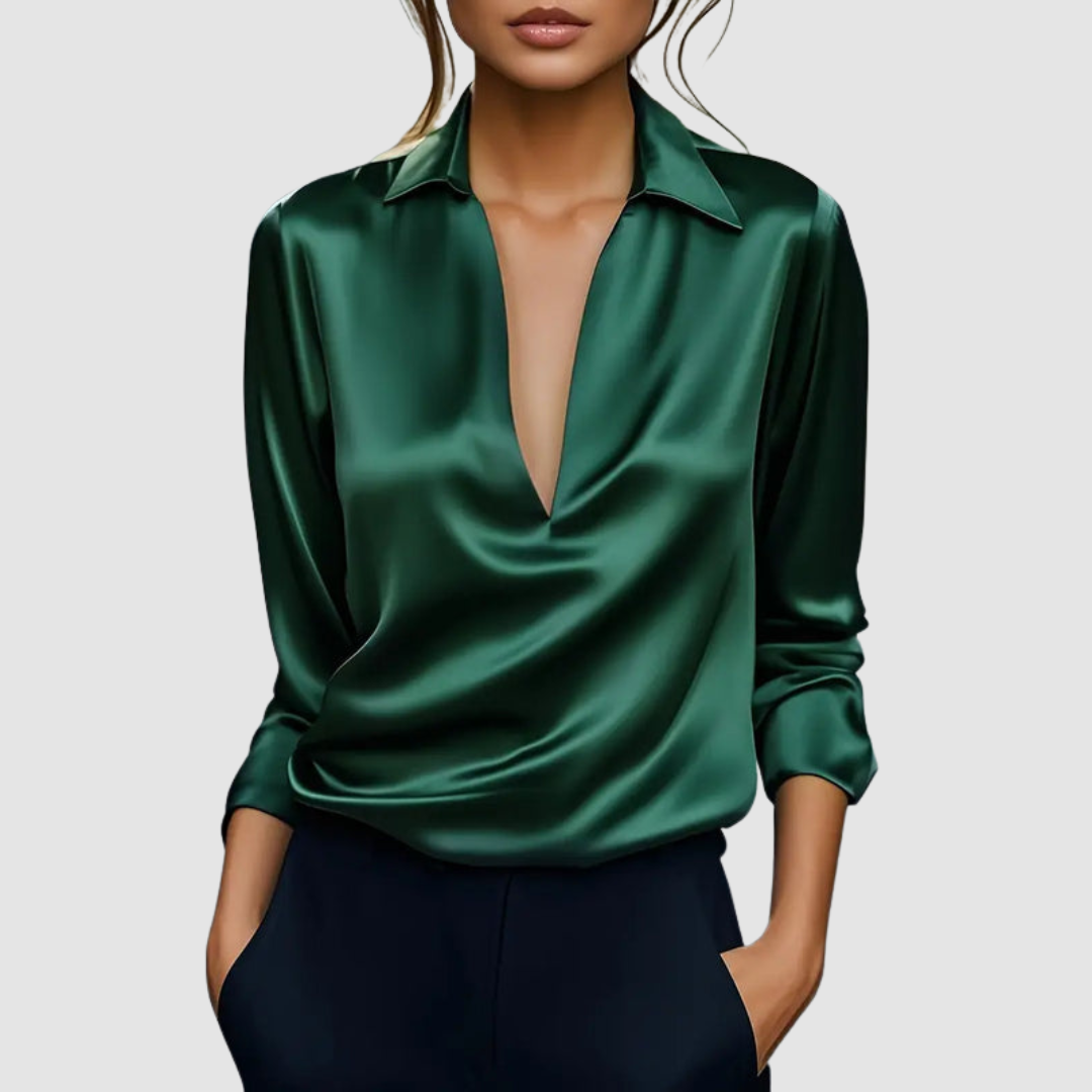 Kendall - Women's Satin Wrap Blouse with Collar