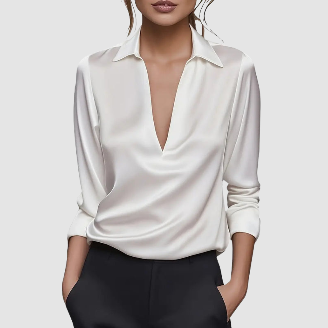 Kendall - Women's Satin Wrap Blouse with Collar