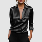 Kendall - Women's Satin Wrap Blouse with Collar