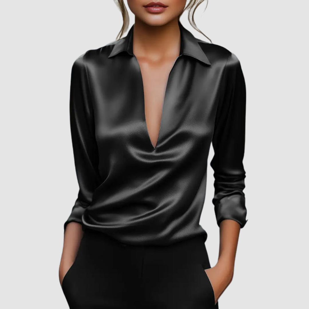 Kendall - Women's Satin Wrap Blouse with Collar