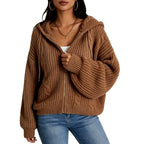 Kirsten - Women's Cropped Zip-Up Hooded Knit Cardigan 10