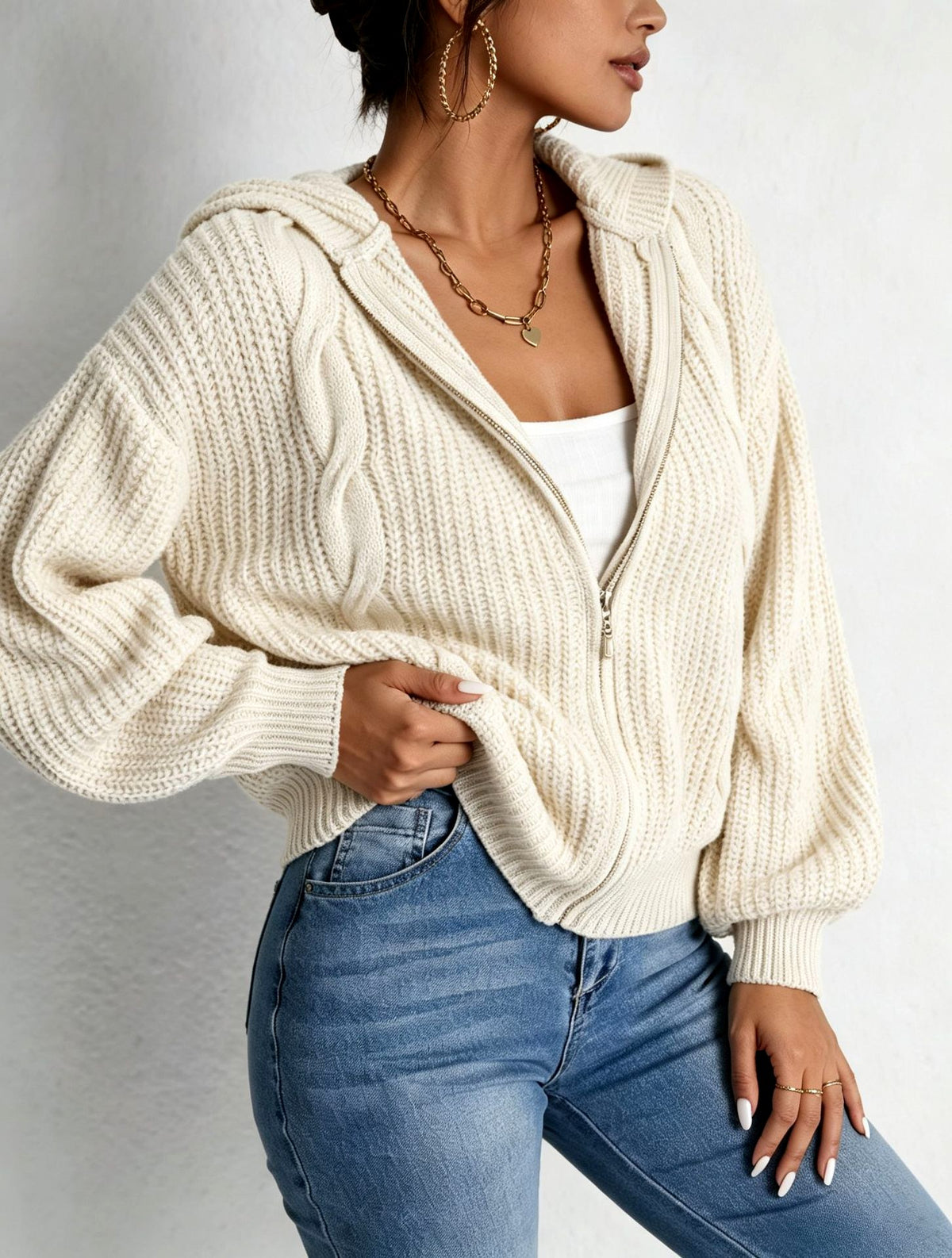 Kirsten - Women's Cropped Zip-Up Hooded Knit Cardigan 3