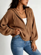 Kirsten - Women's Cropped Zip-Up Hooded Knit Cardigan 4