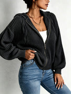 Kirsten - Women's Cropped Zip-Up Hooded Knit Cardigan 5