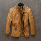 Larson - Men's Leather Long Coat with Corduroy Collar
