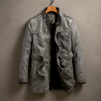 Larson - Men's Leather Long Coat with Corduroy Collar