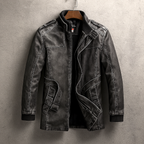 Larson - Men's Leather Long Coat with Corduroy Collar