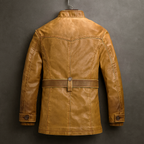 Larson - Men's Leather Long Coat with Corduroy Collar