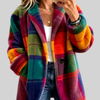 Lauren - Women's Fuzzy Plaid Button Front Coat 2