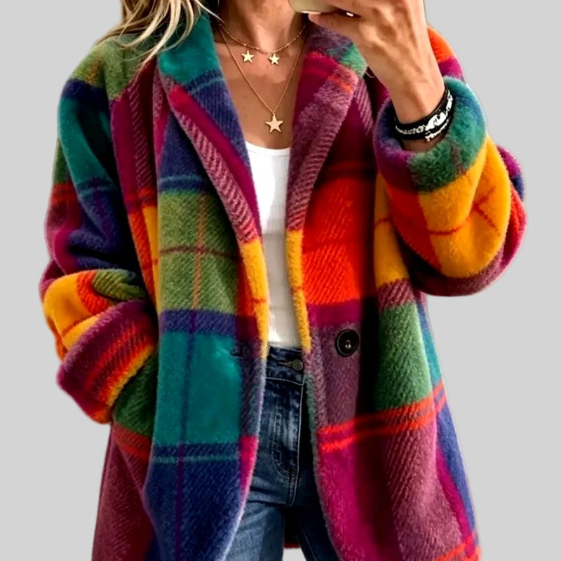 Lauren - Women's Fuzzy Plaid Button Front Coat 2