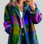 Lauren - Women's Fuzzy Plaid Button Front Coat 4
