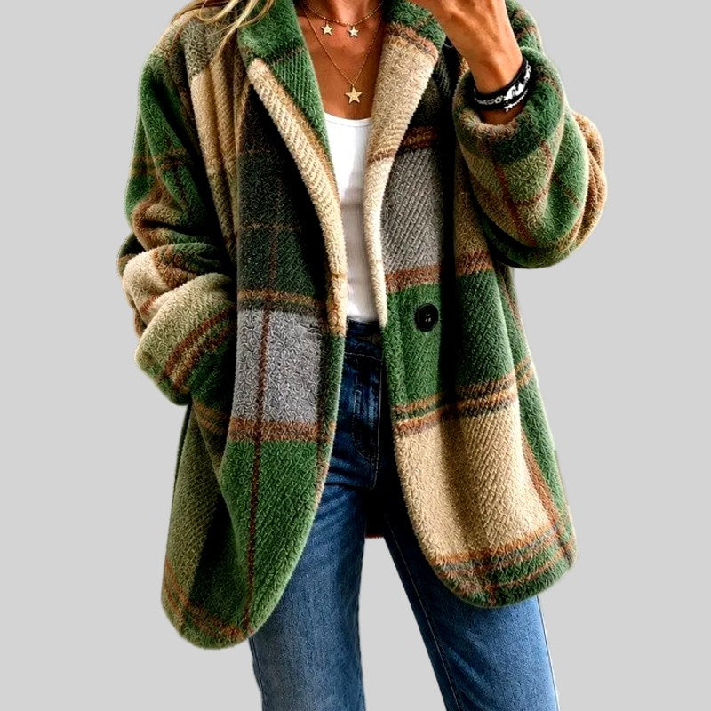 Lauren - Women's Fuzzy Plaid Button Front Coat 5