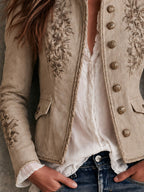 Lavinia - Women's Embroidered Stand Collar Jacket with Braided Trim