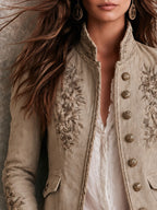 Lavinia - Women's Embroidered Stand Collar Jacket with Braided Trim