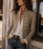Lavinia - Women's Embroidered Stand Collar Jacket with Braided Trim