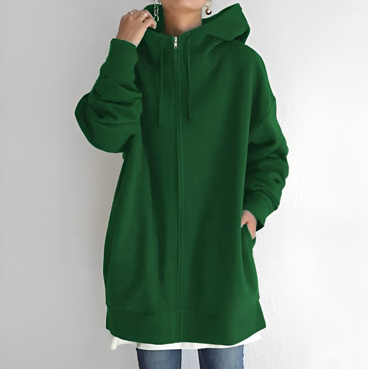 Leila - Women's Oversized Zip Hoodie with Drawstring Hood