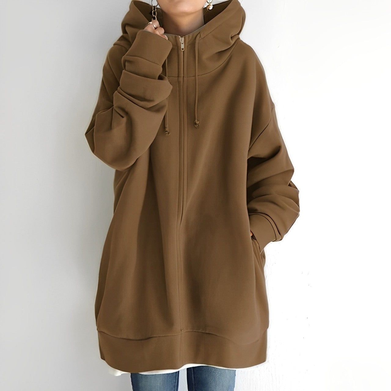 Leila - Women's Oversized Zip Hoodie with Drawstring Hood