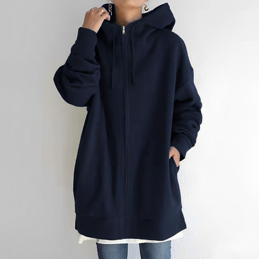 Leila - Women's Oversized Zip Hoodie with Drawstring Hood