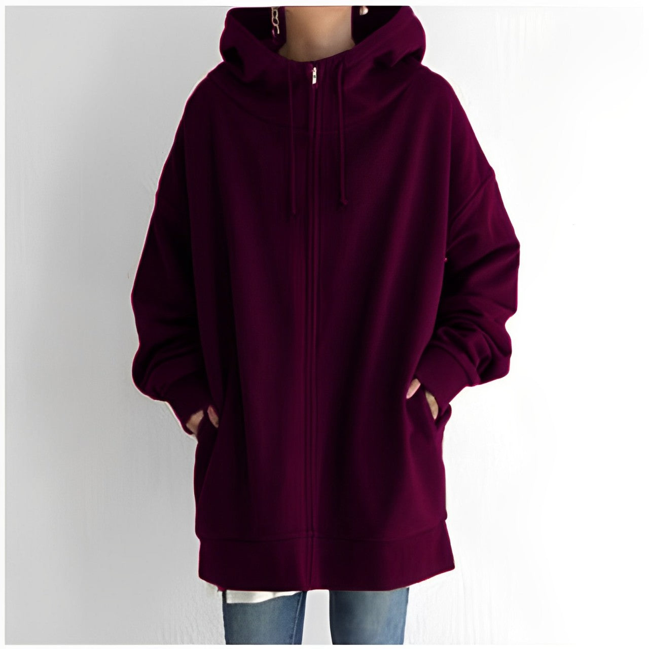 Leila - Women's Oversized Zip Hoodie with Drawstring Hood