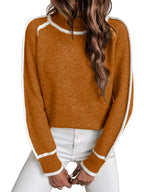 Leona - Women's Contrast Piping Long Sleeve Knit Sweater 5