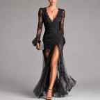 Lexi - Women's Sheer Lace Long-Sleeve Ruched Maxi Dress 1