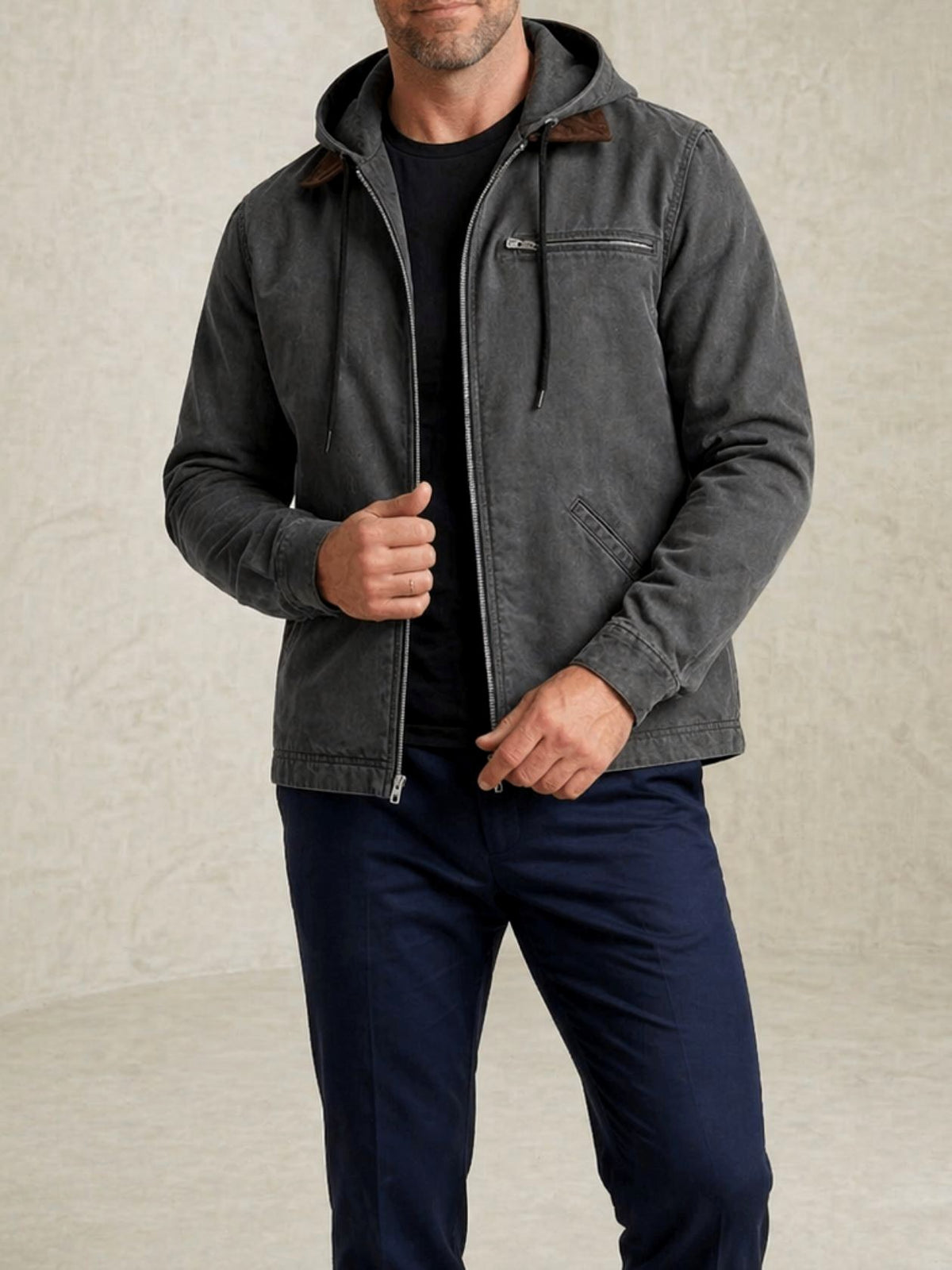Liam - Men's Zip-Front Jacket with Drawstring Hood 5
