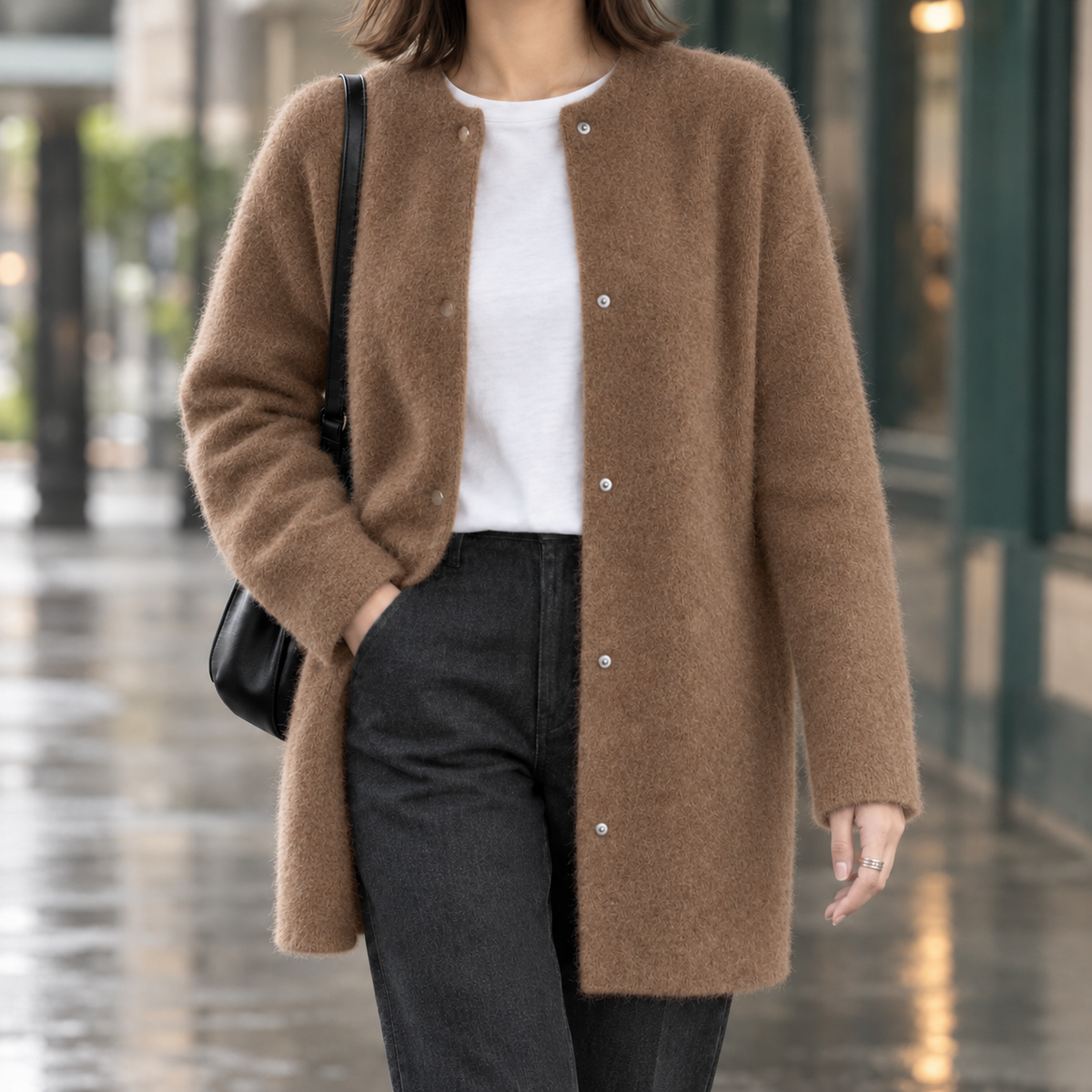 Lillian - Women's Brushed Cardigan with Snap-Front Closure