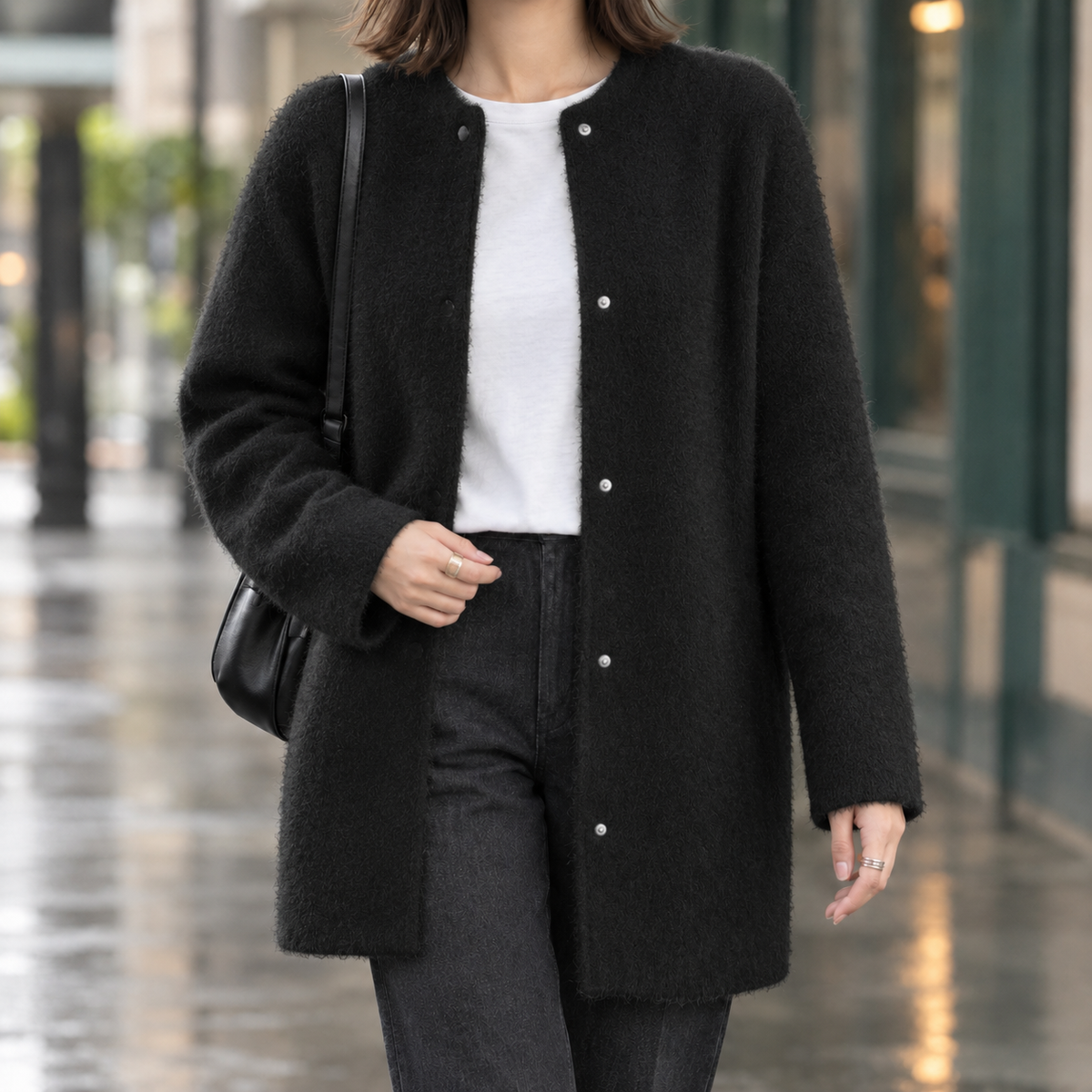 Lillian - Women's Brushed Cardigan with Snap-Front Closure