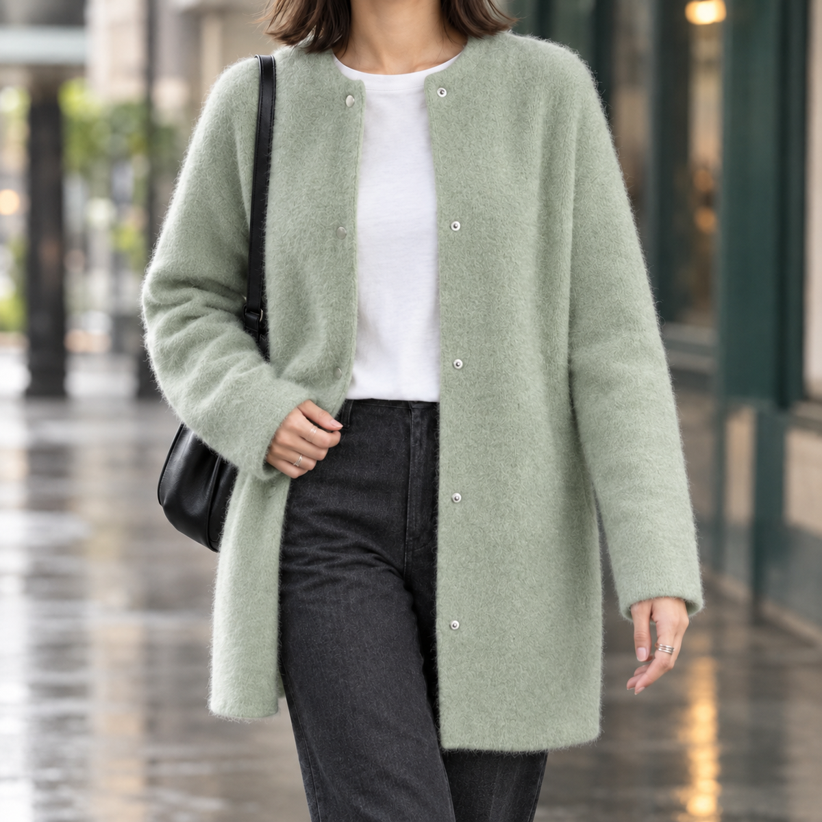 Lillian - Women's Brushed Cardigan with Snap-Front Closure