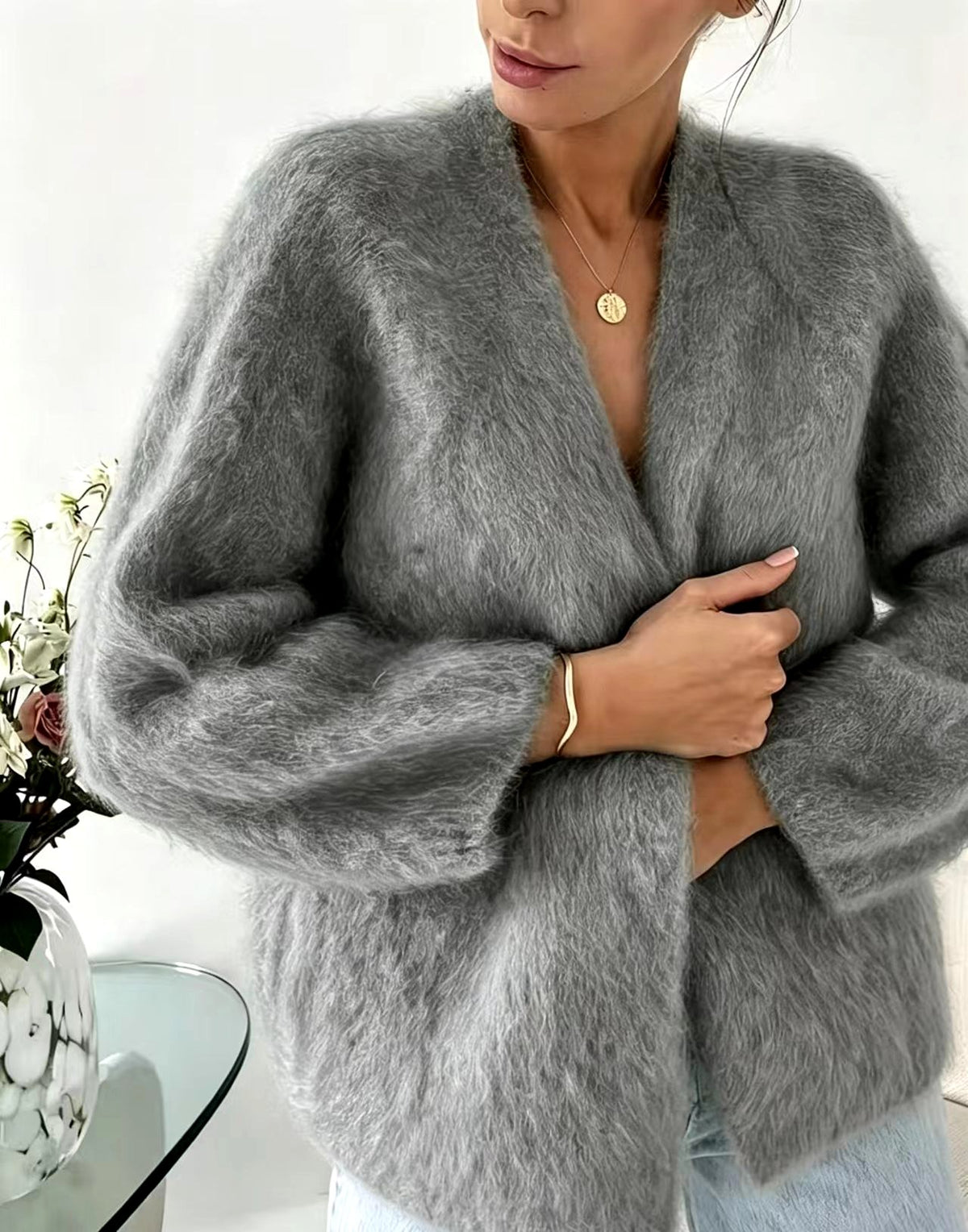 Lis - Women’s Fuzzy Relaxed Fit Cardigan 5