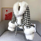 Livia - Women’s Houndstooth Faux Fur Belted Coat 2