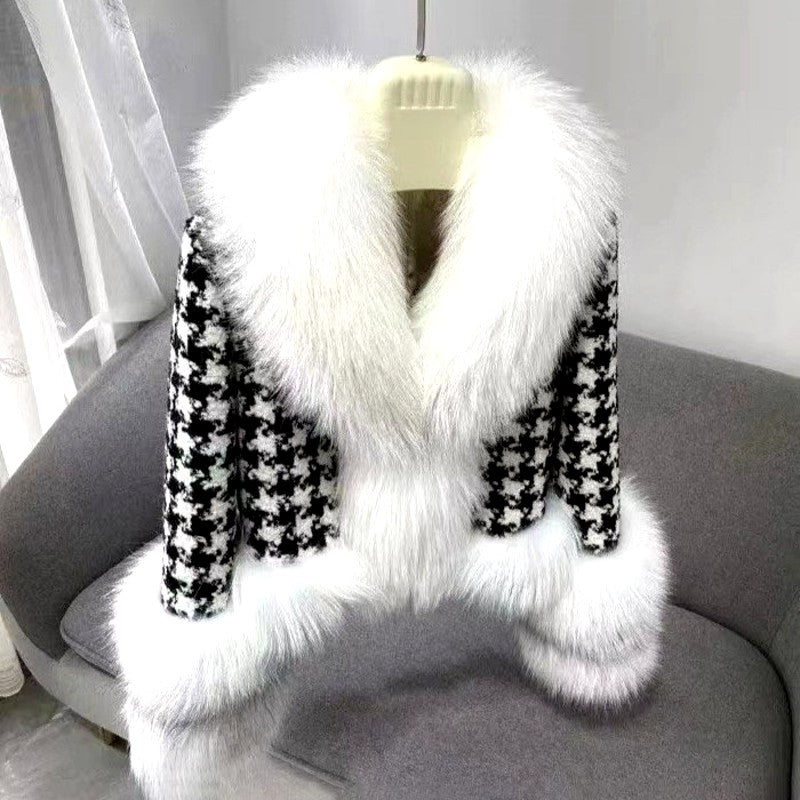 Livia - Women’s Houndstooth Faux Fur Belted Coat 3