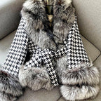 Livia - Women’s Houndstooth Faux Fur Belted Coat 5