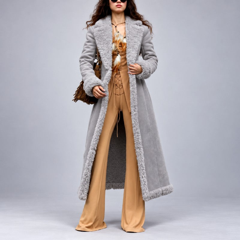 Liza - Women's Long Textured Trim A-Line Coat 2