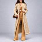 Liza - Women's Long Textured Trim A-Line Coat 4
