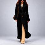 Liza - Women's Long Textured Trim A-Line Coat 6