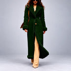 Liza - Women's Long Textured Trim A-Line Coat 7