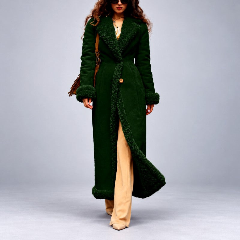 Liza - Women's Long Textured Trim A-Line Coat 7